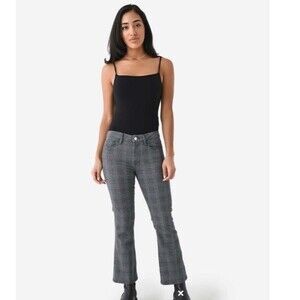Frame Le Crop Mini Boot Plaid Jeans in Washed Grey Plaid Size‎ 26 Houndstooth